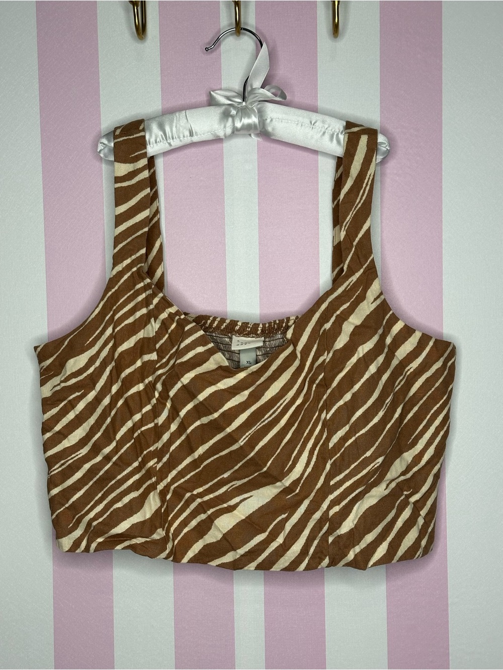 a new day Brown and Cream Zebra Stripe Crop Tank